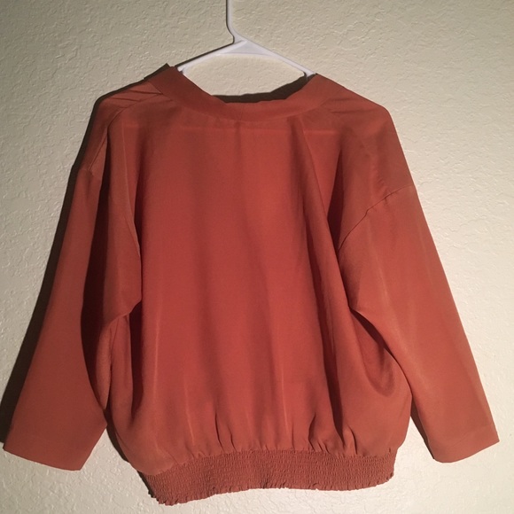 Burnt Orange silky faux wrap blouse - Size Small - Picture 2 of 6